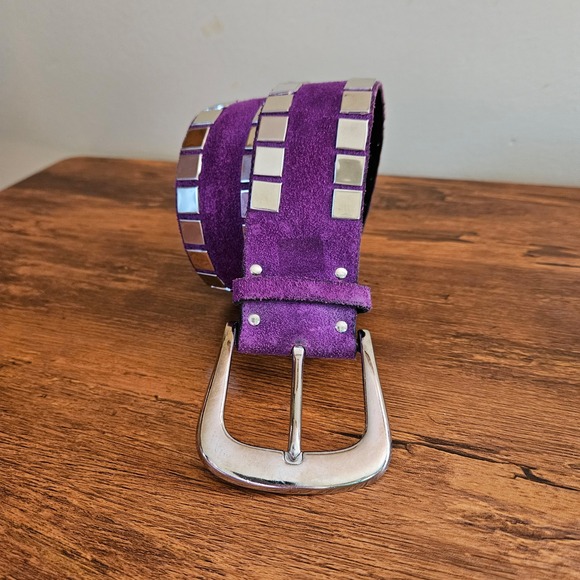 Vtg 70s Disco Purple Suede Silver Studded Wide Belt Womens M/L *FLAWED* - Picture 2 of 8